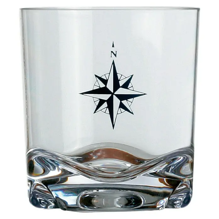 Marine Business Northwind Vaso para beber vino - 6 ud., Plástico, Transparente - Vaso de whisky transparente con rosa de los vientos y base decorativa, ideal para bebidas elegantes y náuticas.