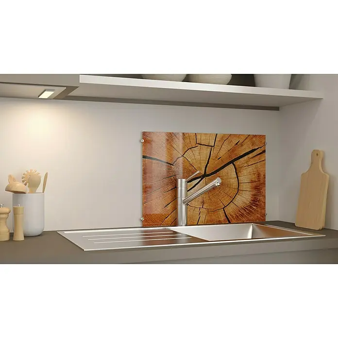 CUCINE Küchenrückwand - Circled Wood, 60 x 40 cm, Stärke: 6 mm, Einscheibensicherheitsglas (ESG) - Küchenspiegel mit Holzmuster über der Spüle, eine moderne und stilvolle Ergänzung für jede Küche. Der Spiegel schützt die Wand und ist ein Hingucker.