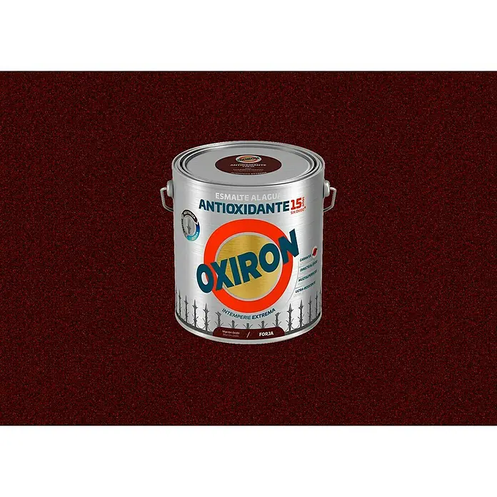 Oxiron Esmalte para metal Antioxidante Eco - Marrón óxido, 2,5 l - Pintura al agua Oxiron, 15% antioxidante, color Forja, ideal para intemperie extrema y protección duradera.