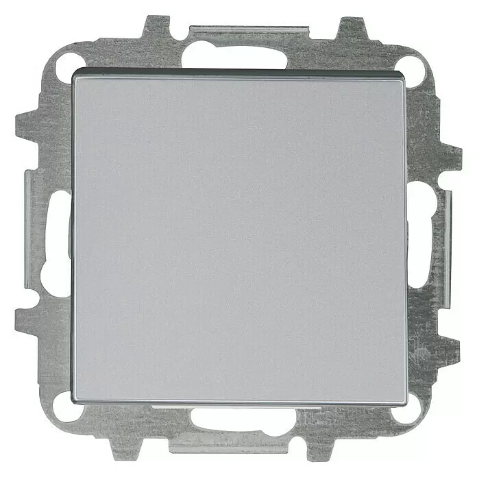 Niessen Sky Conmutador - Plateado, IP20 - Módulo de interruptor gris claro con un marco de montaje metálico.