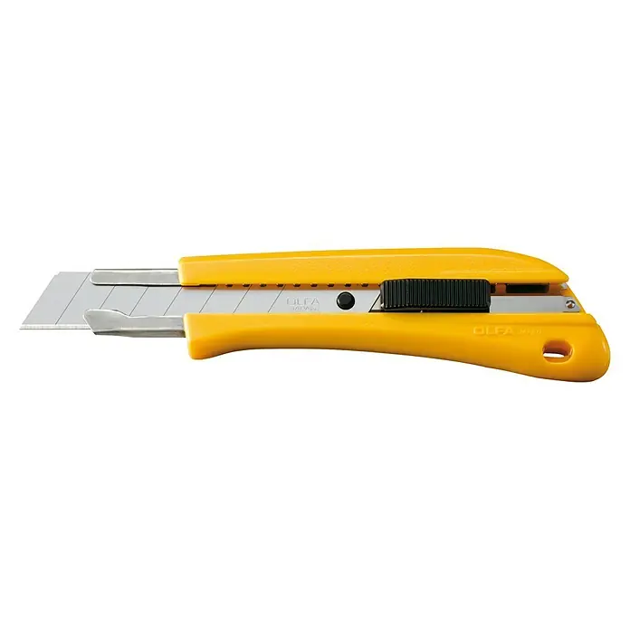 Olfa Cuttermesser BN-AL - Klingenbreite: 18 mm, Abbrechklinge - Gelbes OLFA-Cutter-Messer, ideal für präzise Schnitte. Der Schieber ermöglicht einfaches Ausfahren der Klinge, während das Gehäuse für Komfort sorgt.