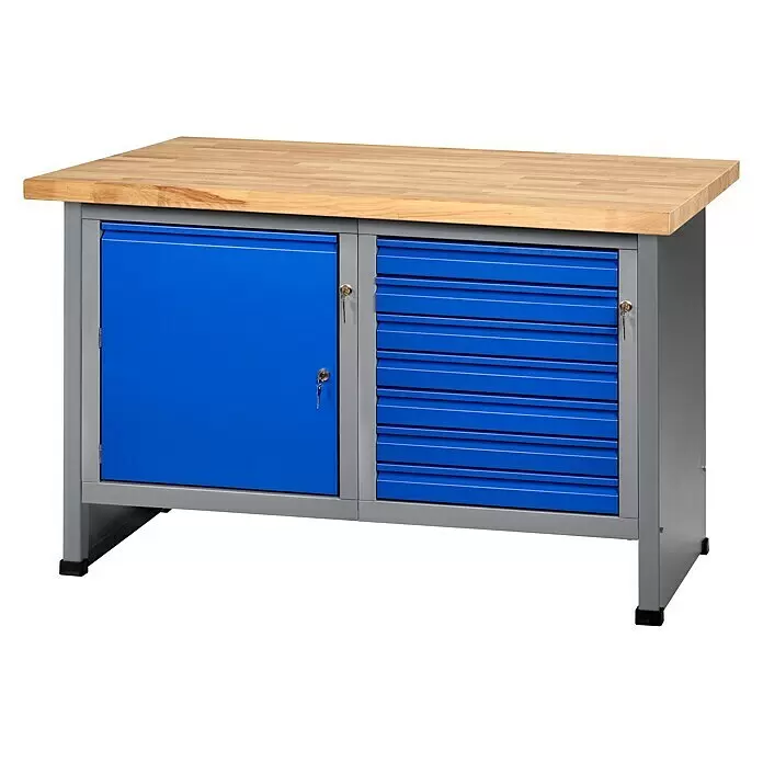 Küpper Profi Modul System Werkbank - Ultramarinblau, Hammerschlag-Silber, Anzahl Schubladen: 7 Stk. - Vorderansicht