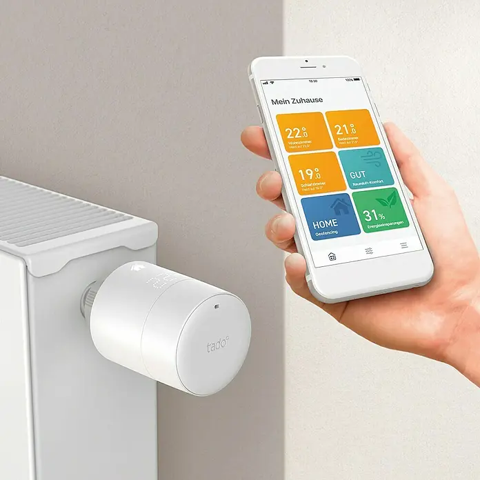 Tado Smartes Termostato de radiador Starter Kit V3+IN - 2 pzs. - Termostato inteligente Tado con app para controlar la temperatura ambiente y ahorrar energía.