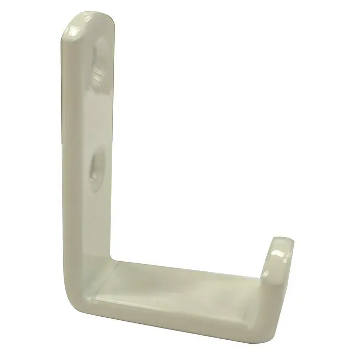 Vormann Gancho para pared - L x An x Al: 65 x 37 x 87 mm, Blanco - Primer plano de un solo gancho de pared blanco con orificios de montaje.