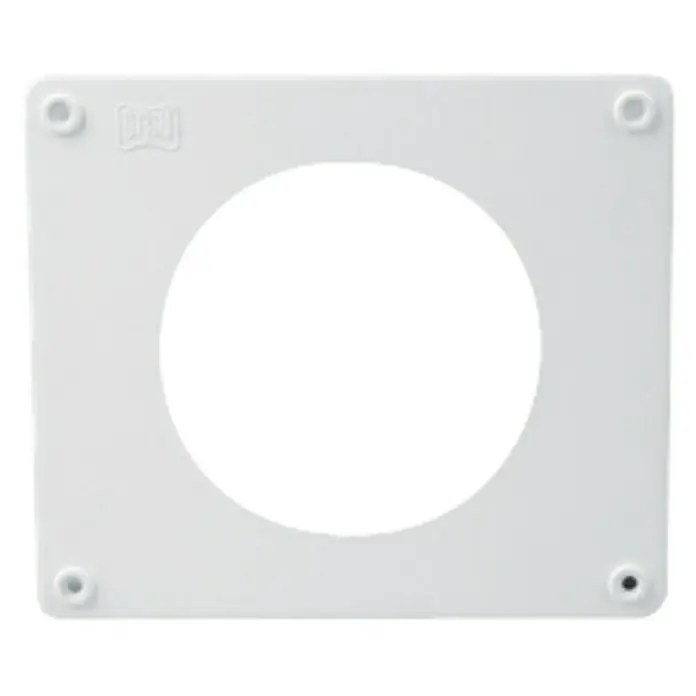 Placa final pared redondo Tubpla - 120 mm, Blanco - Escudo cuadrado blanco con una abertura redonda en el centro, ideal para cubrir y proteger las aberturas en la pared.