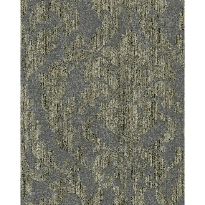 Marburg Nabucco Vliestapete - Schwarz/Braun, Ornament, 10,05 x 0,53 m - Graues Damastmuster-Tapete, die eine elegante Textur und ein raffiniertes Design für stilvolle Innenräume bietet.