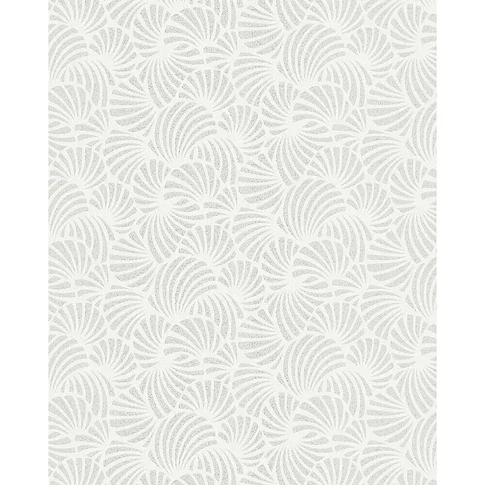 Marburg Nabucco Vliestapete Muscheloptik - Weiß, Grafisch, 10,05 x 0,53 m - Elegante Tapete mit einem dezenten, stilisierten Fächer-Muster in Weiß und Grau, ideal für eine ruhige und ansprechende Raumgestaltung.