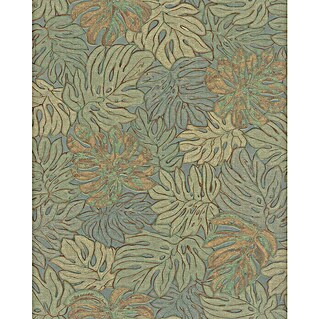 Marburg Casual Vliestapete Philodendron (Grün/Gold, Floral, 10,05 x 0,53 m)