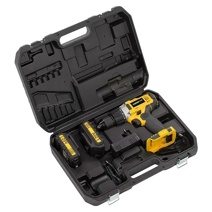 PowerPlus Taladro atornillador percutor de batería - 20 V, 1 batería, 2 Ah, 60 Nm - Taladro inalámbrico en estuche con baterías y cargador. Ideal para aficionados al bricolaje y profesionales. El conjunto ofrece flexibilidad.