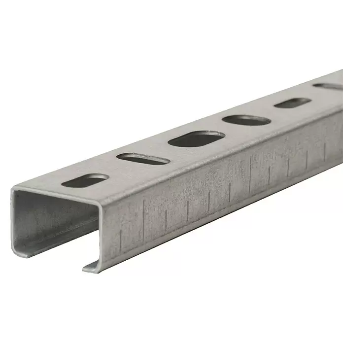 UBB Montageschiene - Profil: 27/18, Länge: 1 m - Verzinktes Metall-Montageschiene mit Langlöchern und Maßmarkierungen zur Befestigung und Unterstützung.