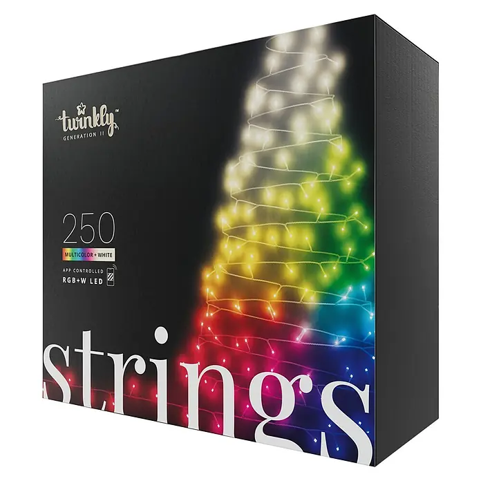 Twinkly Smart-LED-Lichterkette StringsAußen, 20 m, Lichtfarbe: RGBW, Anzahl Leuchtmittel: 250 Stk., Netzbetrieben - Eine Schachtel Twinkly Generation II 250 Multicolor + White RGB+W LED-Lichterkette.