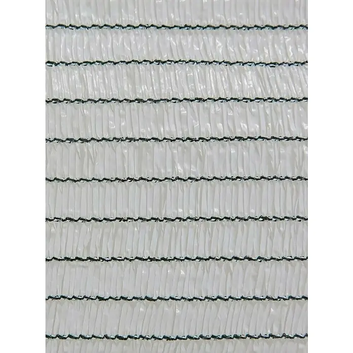 Nortene Malla sombreadora Sun-net - L x Al: 4 x 3 m, Blanco, Plástico - Primer plano de una malla de sombra blanca con detalles en negro, ideal para proteger las plantas del exceso de luz solar y crear sombra.