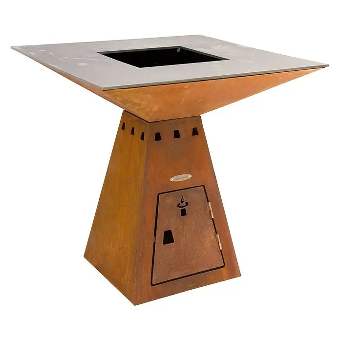 Remundi Plancha-Grill Cube M - L x B x H: 82 x 82 x 82 cm, Grillfläche (B x T): 82 x 82 cm, Rostbraun - Dieser quadratische Outdoor-Grilltisch aus Stahl bietet ein einzigartiges Grill-Erlebnis im Freien.