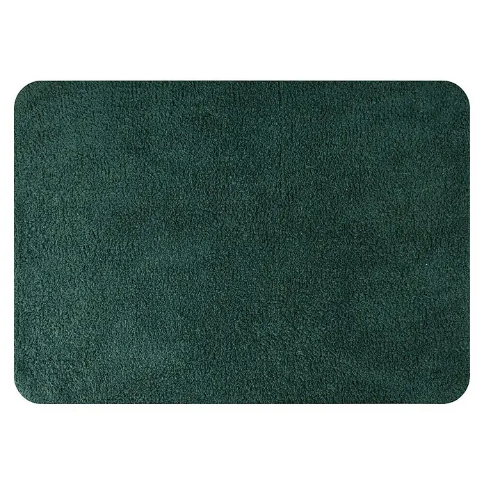 Spirella Alfombra de baño Campus - 70 x 50 cm, Materiales naturales, Verde oscuro - Primer plano de una alfombra de baño verde esmeralda, que muestra su textura suave, ideal para un ambiente de baño lujoso y mayor comodidad bajo los pies.
