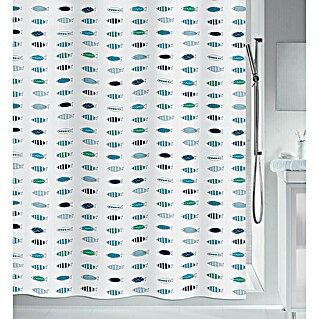 Spirella Cortina de baño textil Santorini (180 x 180 cm, Azul/Blanco)