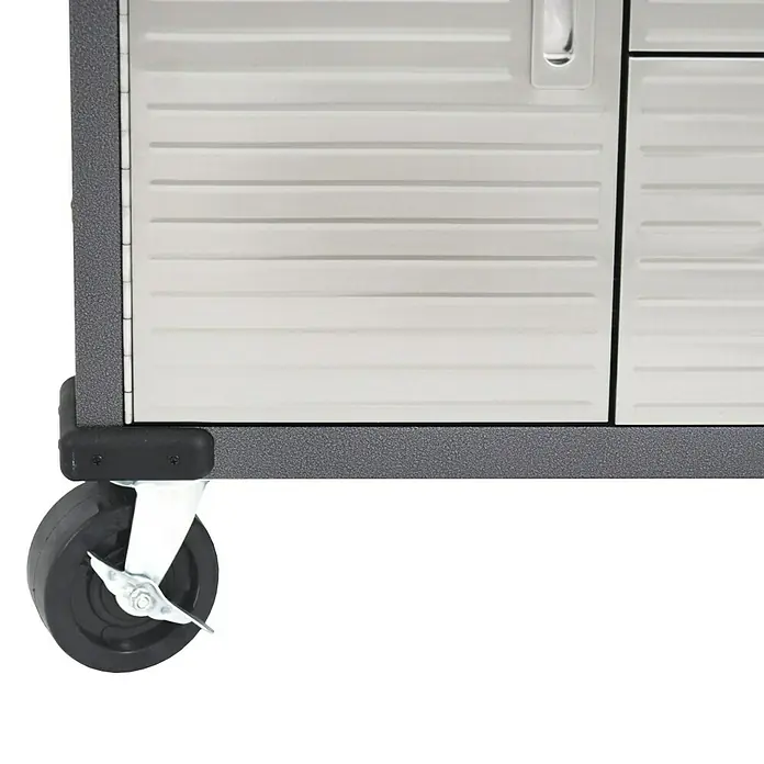 Wisent Werkstattwagen - L x B x H: 51 x 71 x 88 cm, Anzahl Schubladen: 4 Stk., Stahl - Ansicht eines Werkstattwagens mit Rollen. Das Rollensystem ermöglicht einen einfachen Transport des Wagens und bietet hohe Flexibilität.