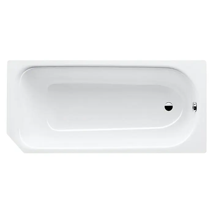 Kaldewei Badewanne Saniform V1 362-1 - 160 x 70 cm, Stahl-Email, Alpinweiß - Detaillierte Ansicht einer rechteckigen Badewanne mit glatter, weißer Oberfläche und Armaturen.