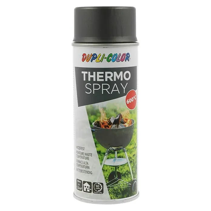 Dupli-Color Special Ausbesserungsspray Thermo Spray - Gussgrau, Matt, 400 ml - Abbildung einer Dupli-Color Thermo Spraydose, die hitzebeständige Farbe bis 600°C bietet, ideal für Grills und Öfen.
