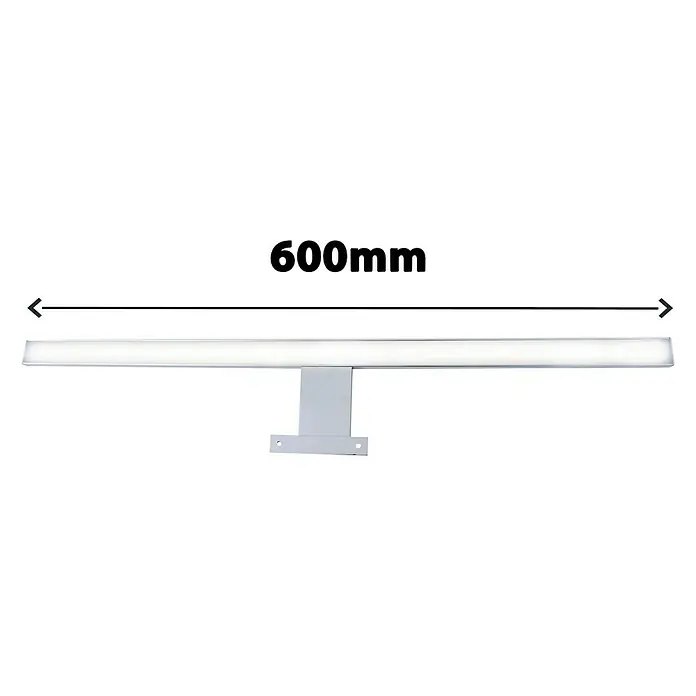 Briloner Aplique LED para espejo - 8 W, L x An x Al: 60 x 10,3 x 3,6 cm, Plateado, Blanco neutro - Imagen del producto de una lámpara de baño con una indicación de su longitud de 600 mm.