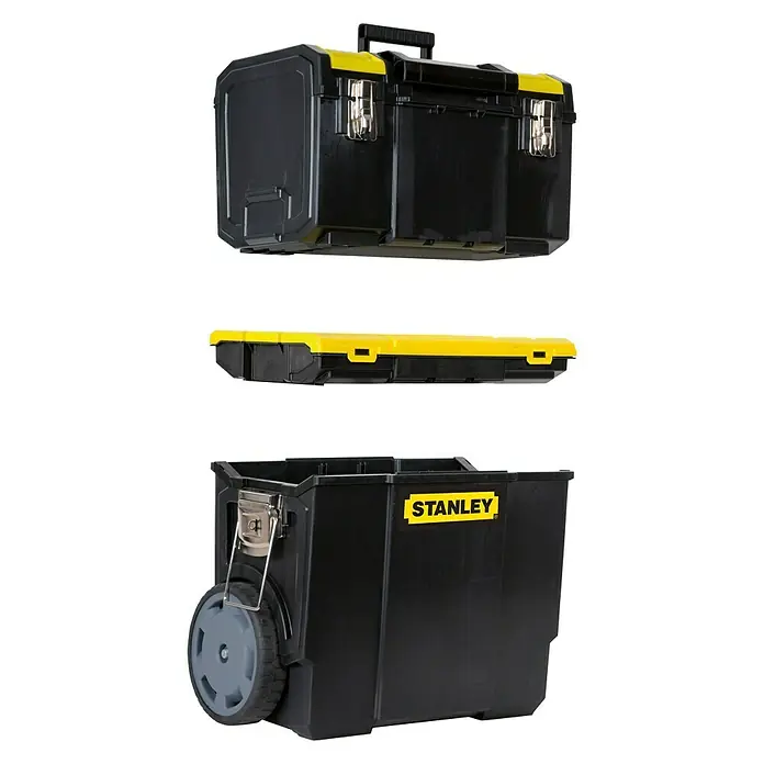 Stanley Caja profesional con ruedas 1-70-326 - L x An x Al: 47 x 29,5 x 61,9 cm, No incluye herramientas - Carro de herramientas Stanley de tres partes, ideal para almacenar y transportar herramientas. Robusto y con ruedas para un fácil transporte.