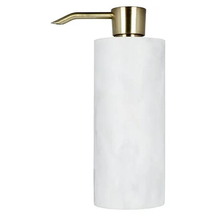 Camargue Seifenspender Marmel - Polyresin, Weiß - Elegante Seifenspender mit Marmorbasis und goldfarbenem Spenderkopf. Ideal für Badezimmer oder Küche mit modernem Touch.