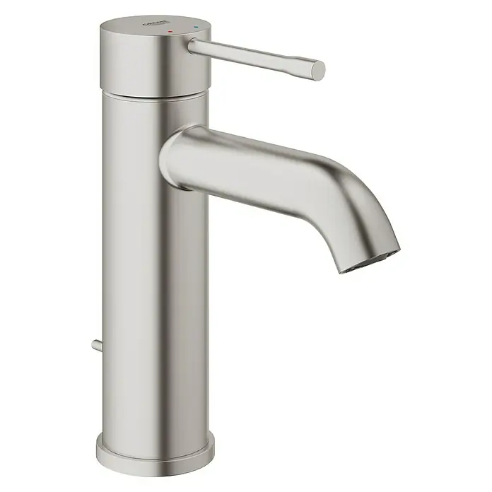 Grohe Essence New Waschtischarmatur S-Size - Supersteel, Glänzend - Moderne Waschtischarmatur in gebürstetem Nickel mit schlankem Design und Einhebelbedienung für präzise Wasserkontrolle.