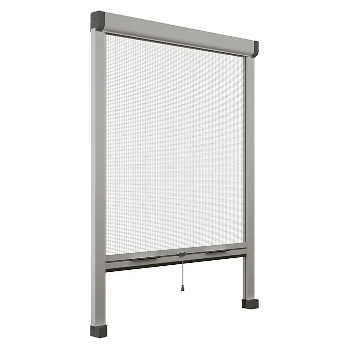 Mosquitera Elite - An x Al: 140 x 140 cm, Montaje de la mosquitera: Inserción, Color bastidor: Plata - Aquí hay una imagen de un estor enrollable mosquitera gris. Consta de una malla fina y un marco de metal para proteger contra los insectos.