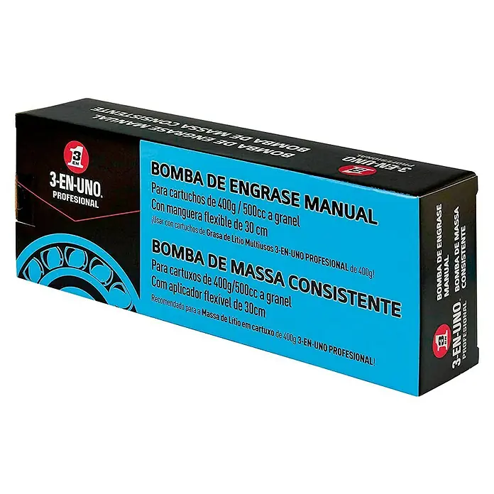 3 en 1 Bomba manual - Apto para: Cartuchos de grasa convencionales - Caja de pistola de engrase profesional manual 3-EN-UNO para cartuchos de 400g/500cc con manguera flexible.