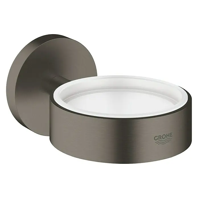 Grohe Essentials Becher- & Seifenhalter - Hard Graphite, Matt - Wandseifenschale von Grohe mit runder Halterung und modernem Design für Badezimmer.
