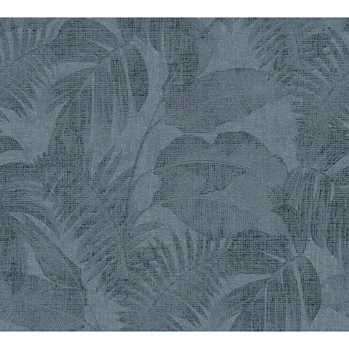 A.S. Création New Walls Vliestapete Dschungel - Blau/Grau, Floral, 10,05 x 0,53 m - Dunkelblaues Blattmuster-Tapete mit strukturierter Oberfläche für eine ruhige und natürliche Wandgestaltung.