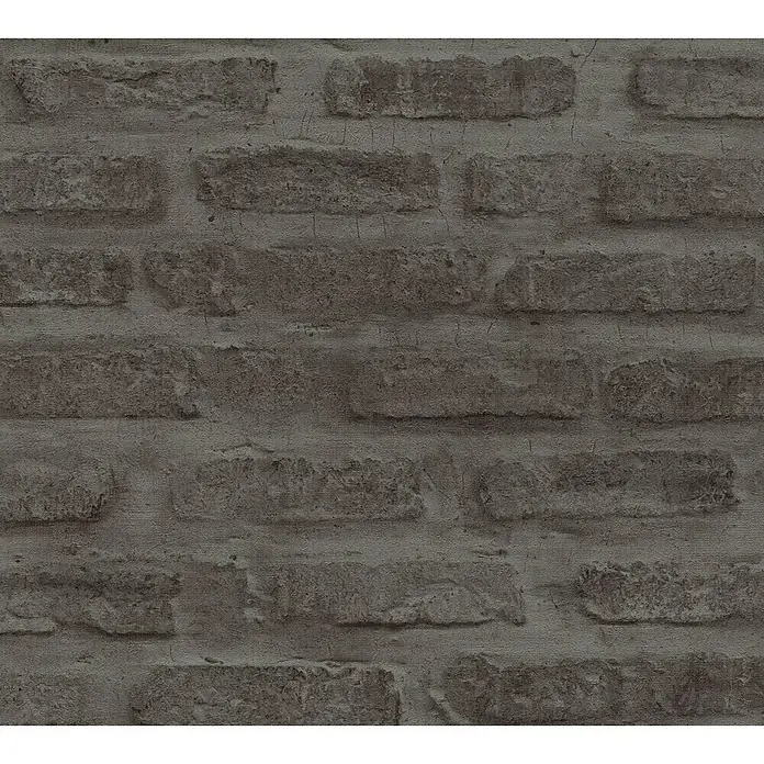 A.S. Création New Walls Vliestapete Stein - Anthrazit, Steinoptik, 10,05 x 0,53 m - Nahaufnahme einer grauen Backsteinmauer, die eine rustikale und industrielle Atmosphäre für moderne Innenräume schafft.