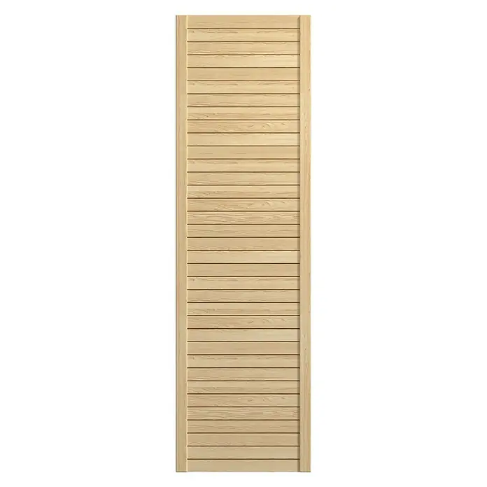 Möbeltür - B x H: 594 x 1.995 mm, Natur - Eine einzelne Holztür mit horizontalen Lamellen, perfekt für einen modernen Look. Die Tür ist aus hellem Holz gefertigt und hat eine schlichte Optik.