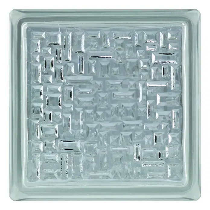 Fuchs Design Bloque de vidrio Pure - Claro, 19 x 19 x 8 cm - Bloque de vidrio cuadrado con textura compleja, ideal para proyectos de construcción decorativos.