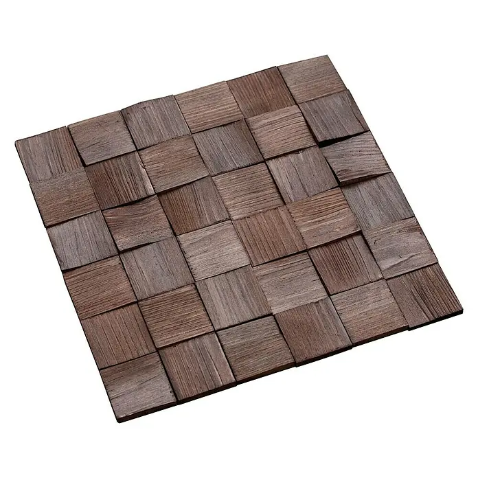 Wandpaneel Quadro I - Kiefer, 380 x 380 mm, Stärke: 11 mm - 13 mm, 0,58 m² - Quadratische Holzfliesen mit rustikaler Maserung für Wandverkleidung. Ideal für ein natürliches und warmes Ambiente im Innenbereich.