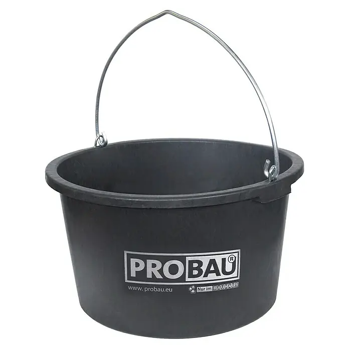 Probau Mörtelkübel - Fassungsvermögen: 40 l, Stahlbügelgriff - Schwarzer PROBAU Eimer mit Metallgriff. Ideal für Bauarbeiten und andere Anwendungen, robust und langlebig.