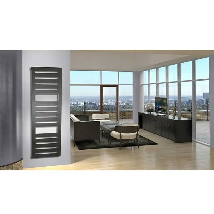 Szagato Designheizkörper Zebra 3 - B x H: 600 x 1.750 mm, Wärmeleistung bei Vorlauftemperatur von 75 °C (D: 50): 1.302 W, Moonstone-Grau - Vertikaler Heizkörper im modernen Design. Ideal für jedes Badezimmer oder jeden Wohnraum, der ein stilvolles Update benötigt.