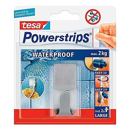 Tesa Powerstrips Waterproof Wandhaken (1 Stk., Edelstahl)