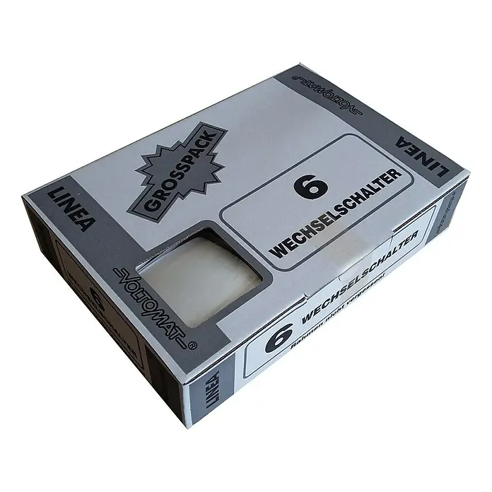 Voltomat LINEA Wechselschalter - Alpinweiß, Unterputzmontage, 10 A, 6 Stk. - Eine Großpackung VOLTOMAT Wechselschalters, ideal für größere Installationen, bietet Qualität und Zuverlässigkeit für Ihre elektrischen Bedürfnisse.