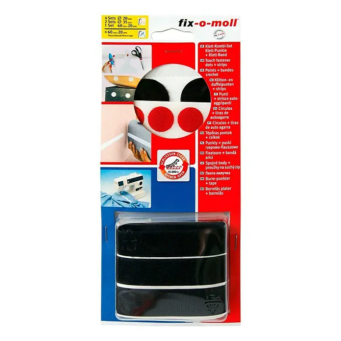 Fix-o-moll Klett-Kombi-Set - Schwarz, 8 Stk. - Fix-o-moll Klett-Kombi-Set: Klettpunkte und Klettband für vielseitige Befestigungen im Haushalt, ideal für DIY-Projekte.