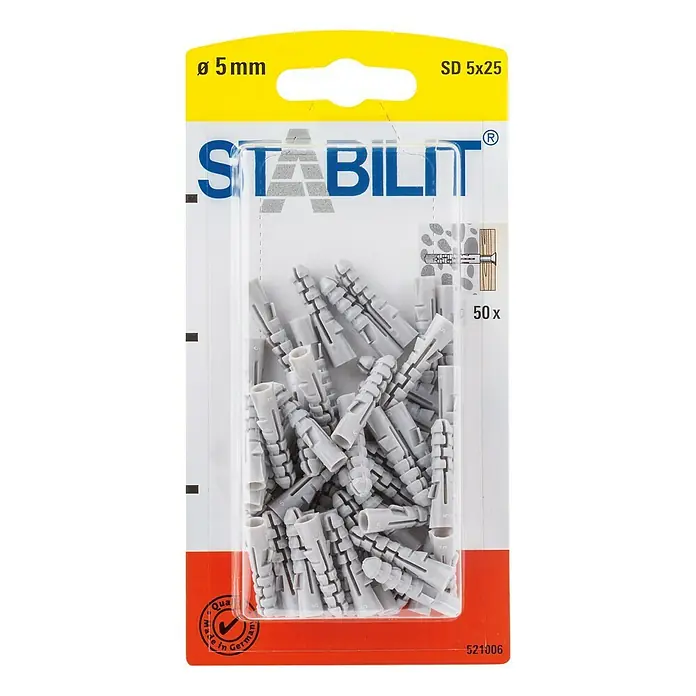Stabilit Spreizdübel - Durchmesser Dübel: 5 mm, Länge Dübel: 25 mm, 50 Stk. - Packung mit 50 Stk. Stabilit SD 5x25 Dübeln mit einem Durchmesser von 5 mm. Ideal für Befestigungen im Innenbereich.