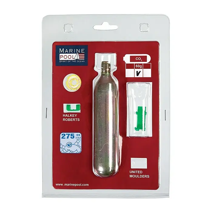 Marinepool Austausch-Set Halkey Roberts Euro 60 g - Automatischer Auslösemechanismus - Eine Marine Pool CO2-Patrone mit 60g Gewicht, inklusive Zubehör für Halkey Roberts und United Moulders.