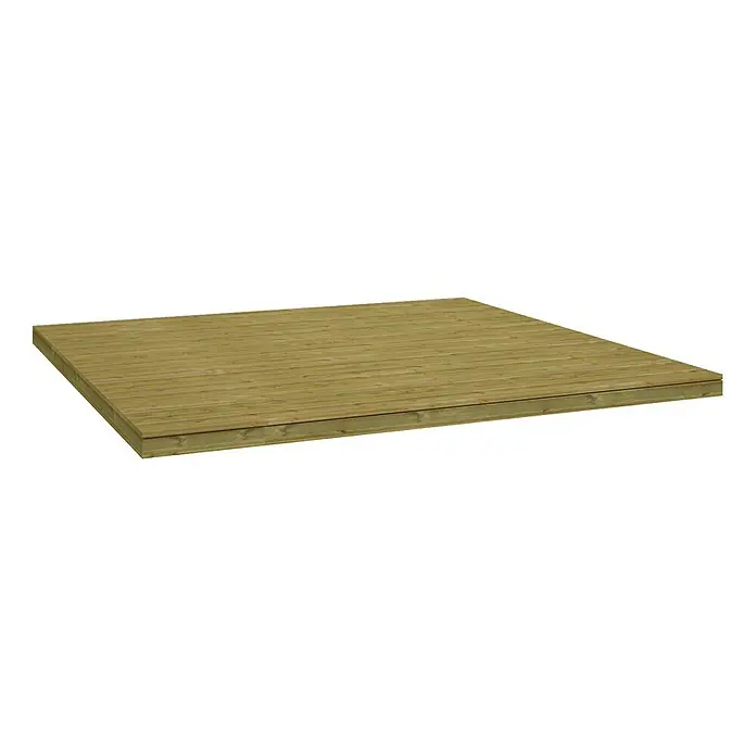 Palmako Bodenplatte Berta - Stärke: 28 mm, Fichte - Darstellung einer quadratischen, erhöhten Holzterrasse. Ideal für den Außenbereich, bietet die Plattform eine solide Basis.