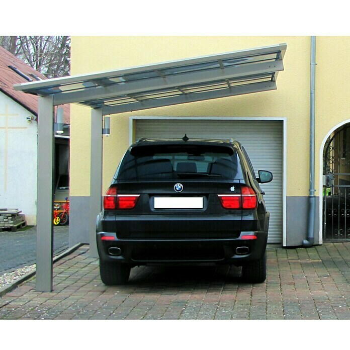 Ximax Carport LINEA 804,9 x 2,7 m, Einfahrtshöhe: 2,2 m, Edelstahloptik, Schneelast: 100 kg/m² Front View