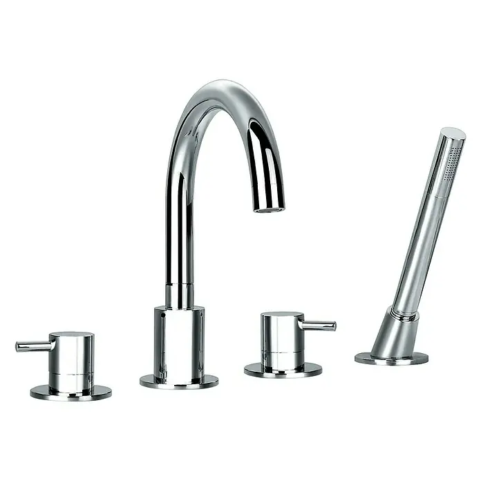 Ottofond Badewannenrandarmatur Q 10000 - Chrom, Glänzend - Chrom-Badarmatur mit Schwanenhalsauslauf und Handbrause. Eine elegante Lösung für Ihr Badezimmer mit glänzender Oberfläche.