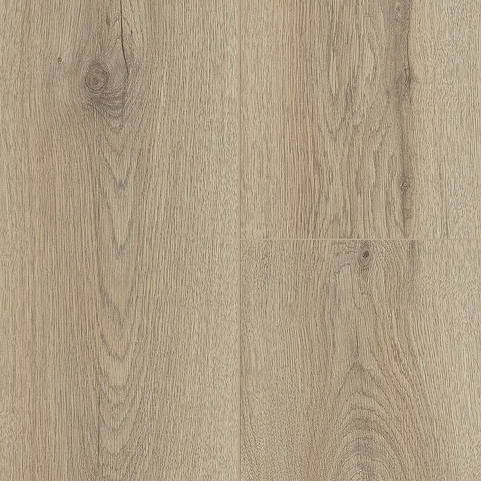 Krono Original Laminatmuster Organic Clever Silent Ashland Oak - 297 x 195 x 7 mm, Landhausdiele - Detailaufnahme von vier hellen Holzbodenpaneelen, die die natürliche Maserung und Farbvariation des Holzes zeigen.
