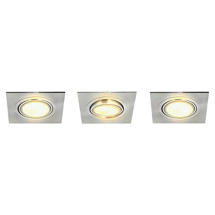 Tween Light LED-Einbauleuchten-Set eckig - 15 W, Nickel matt, Warmweiß - Bild von drei quadratischen Deckeneinbaustrahlern mit warmweissem Licht, ideal für moderne Wohnräume.\n