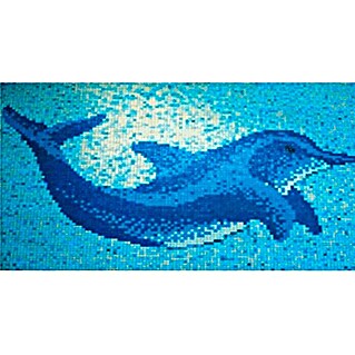 Mosaikfliese Delphin groß GM K 37P (160 x 110 cm, Blau/Weiß, Matt)