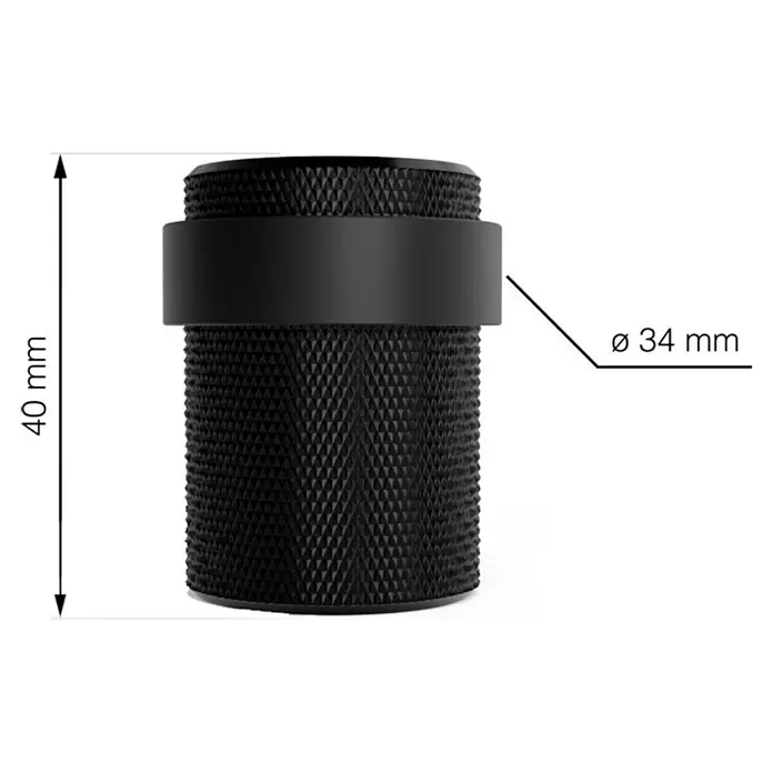 Walteco Bodentürstopper - Ø x H: 34 x 40 mm, Metall - Schwarzer gerändelter Zylinder mit glattem Band, 40 mm hoch und 34 mm im Durchmesser.