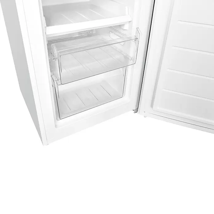 PKM Kühl-Gefrierkombination KGK262EW - Nutzinhalt Gesamt: 262 l, 56 x 55 x 180 cm, Weiß - Offenes weißes Gefrierfach mit transparenten Auszugsschubladen und einem oberen Fachboden.
