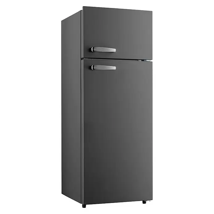 PKM Kühl-Gefrierkombination GK210 2 SB - Nutzinhalt Gesamt: 206 l, 54,5 x 54 x 143 cm, Schwarz - Dunkelgrauer zweitüriger Kühlschrank mit Chromgriffen.
